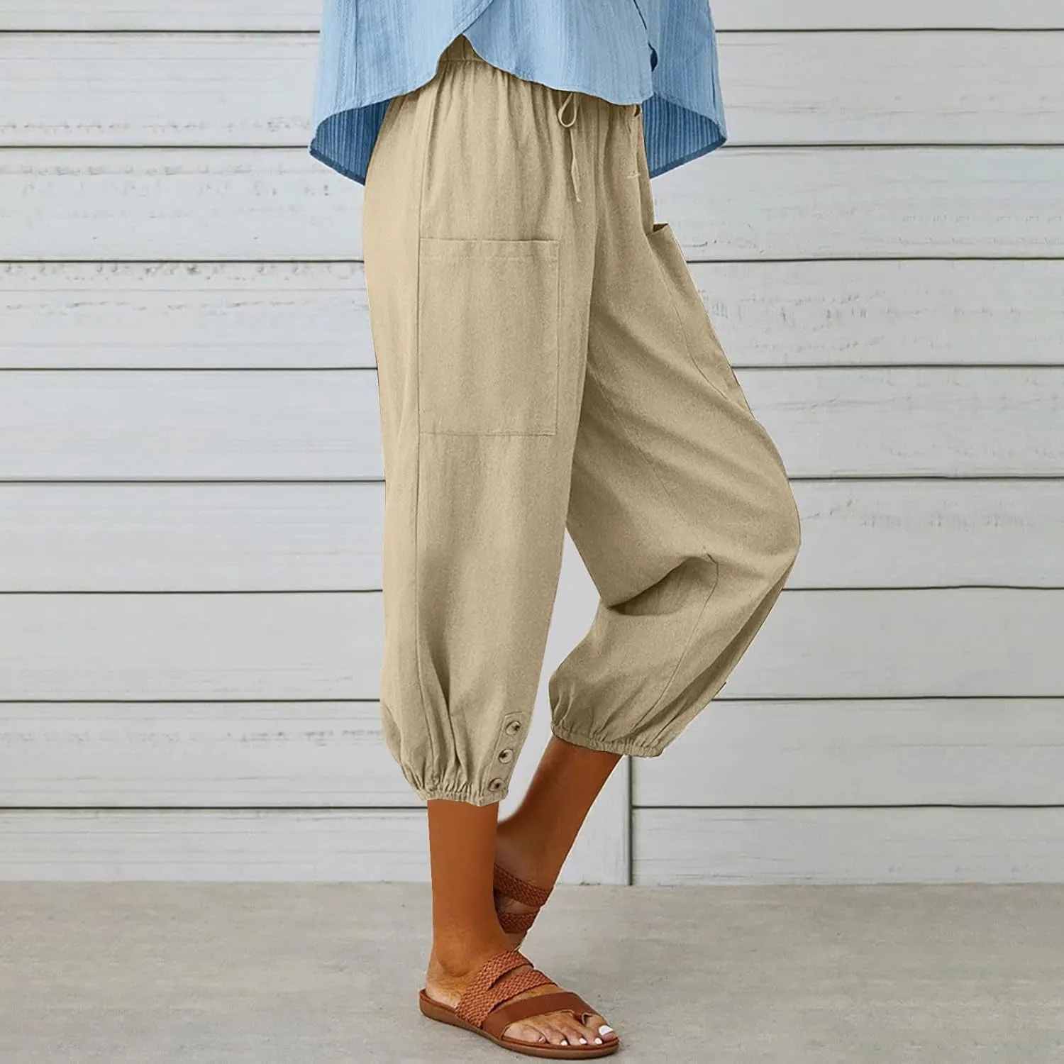 Linen Pants Women Capri Straight Leg Palazzo Pants Beach Trousers for Women Plus Size2 025 High Waisted Trousers