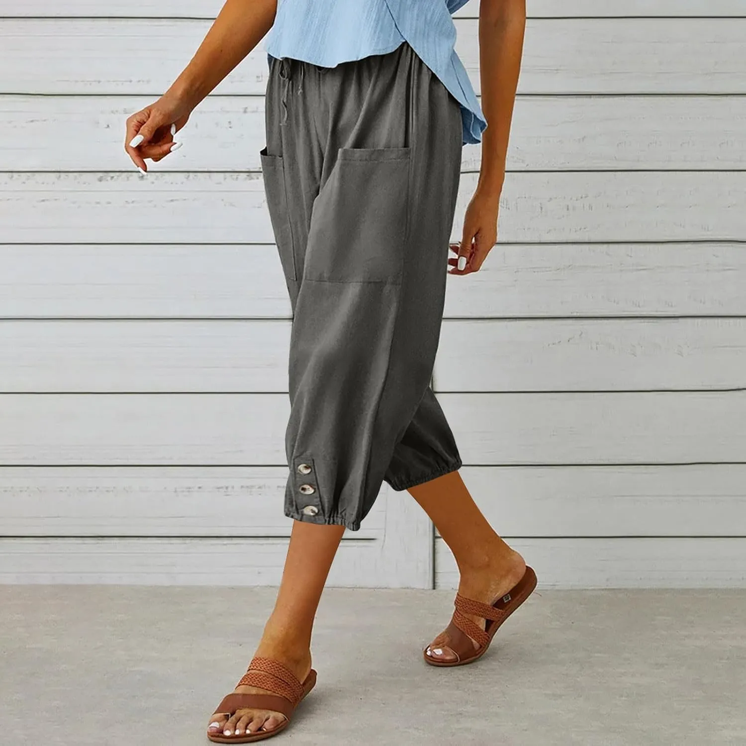 Linen Pants Women Capri Straight Leg Palazzo Pants Beach Trousers for Women Plus Size2 025 High Waisted Trousers
