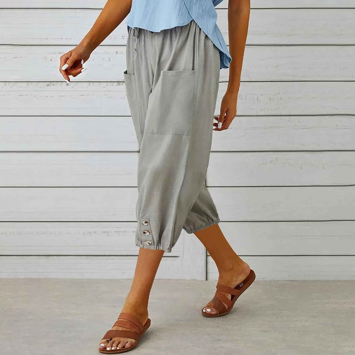Linen Pants Women Capri Straight Leg Palazzo Pants Beach Trousers for Women Plus Size2 025 High Waisted Trousers
