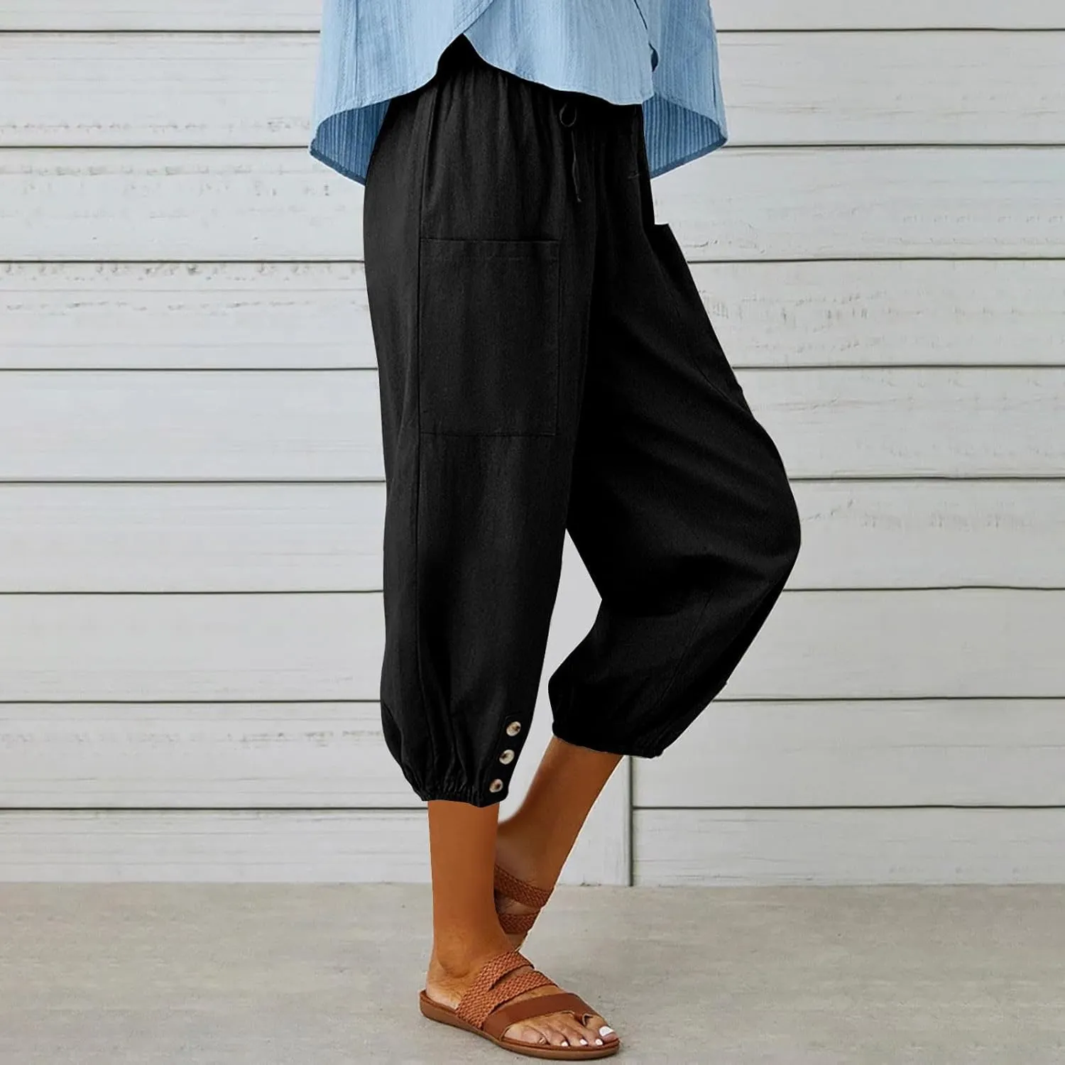 Linen Pants Women Capri Straight Leg Palazzo Pants Beach Trousers for Women Plus Size2 025 High Waisted Trousers
