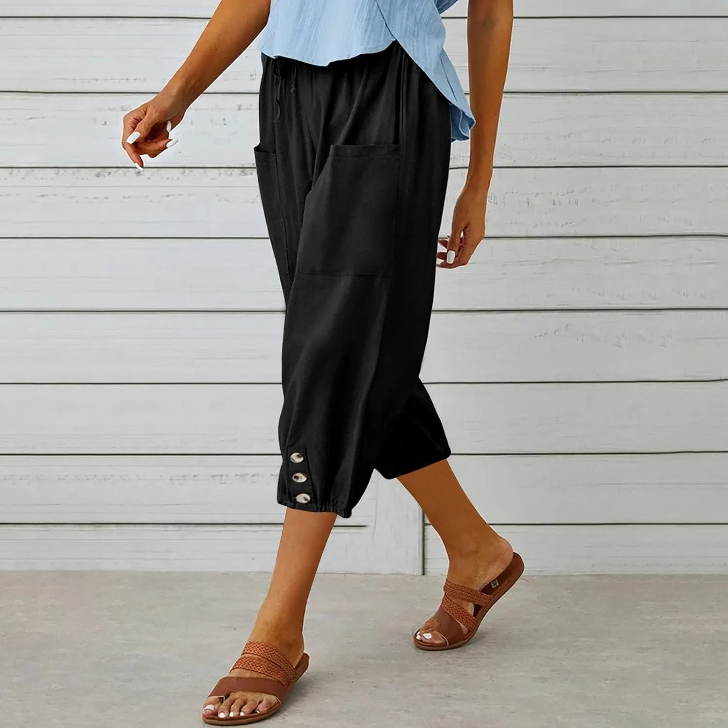 Linen Pants Women Capri Straight Leg Palazzo Pants Beach Trousers for Women Plus Size2 025 High Waisted Trousers