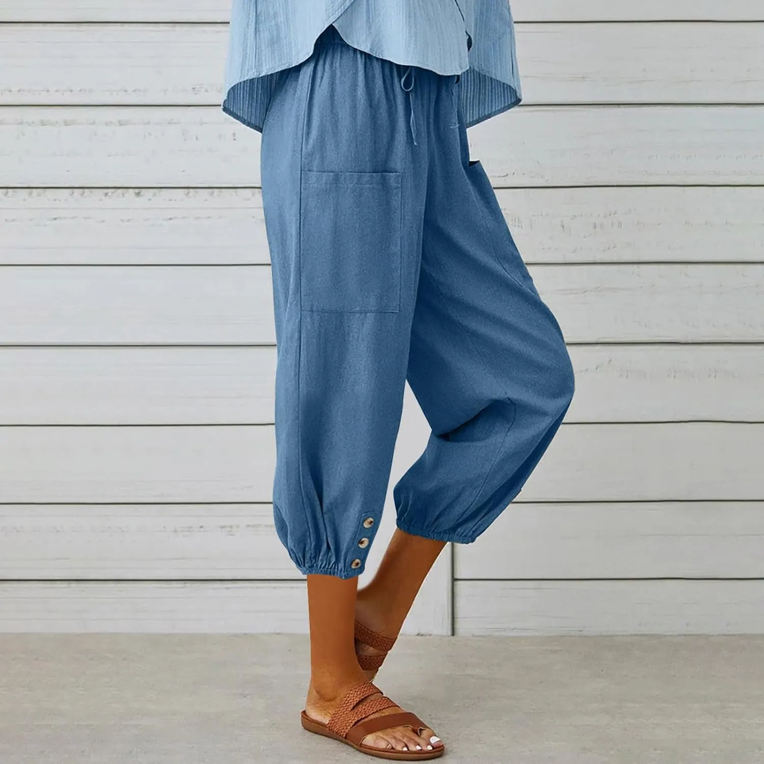 Linen Pants Women Capri Straight Leg Palazzo Pants Beach Trousers for Women Plus Size2 025 High Waisted Trousers