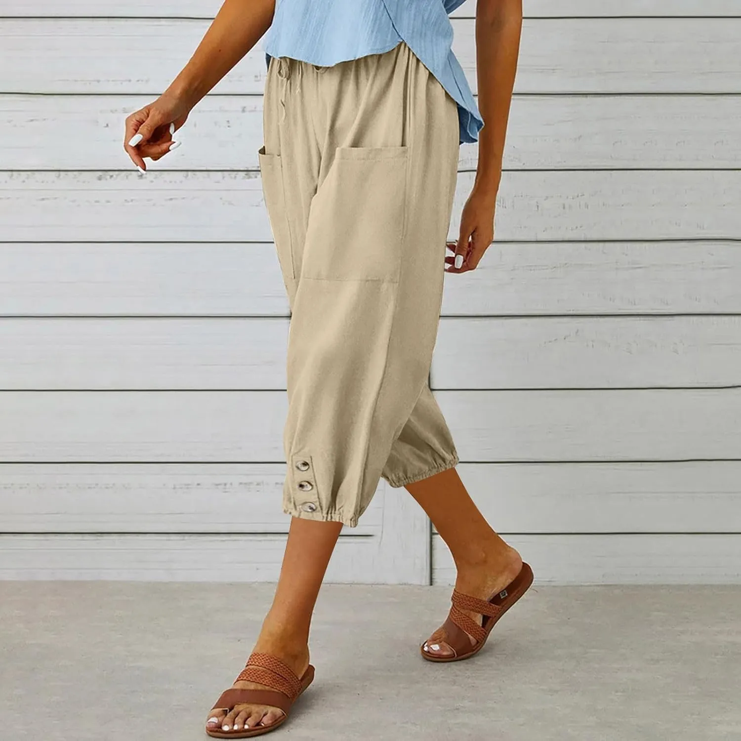 Linen Pants Women Capri Straight Leg Palazzo Pants Beach Trousers for Women Plus Size2 025 High Waisted Trousers