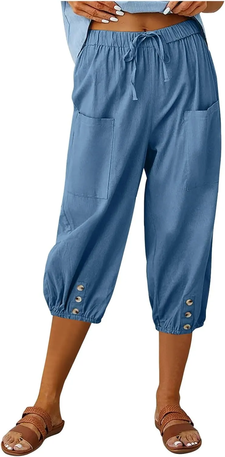 Linen Pants Women Capri Straight Leg Palazzo Pants Beach Trousers for Women Plus Size2 025 High Waisted Trousers