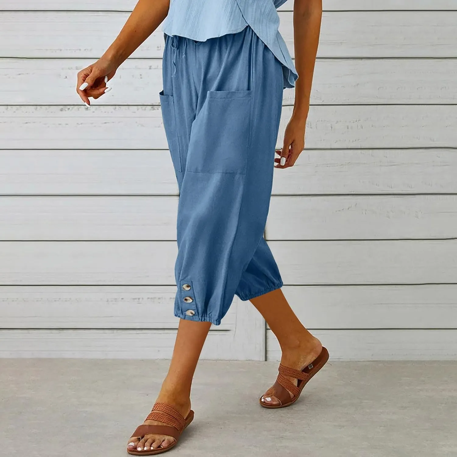 Linen Pants Women Capri Straight Leg Palazzo Pants Beach Trousers for Women Plus Size2 025 High Waisted Trousers