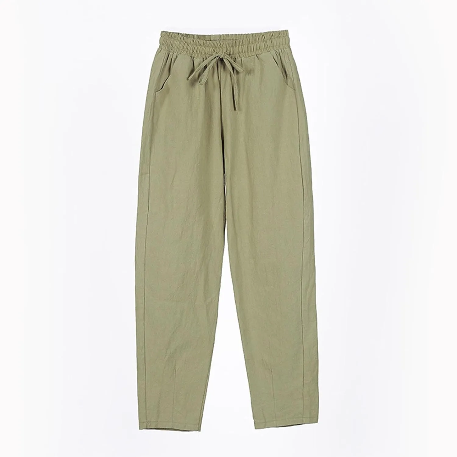 Linen Pants Women Casual Wide Leg Elastic Drawstring Pants Women Lounge Comfy Summer Beach Trousers with Pockets