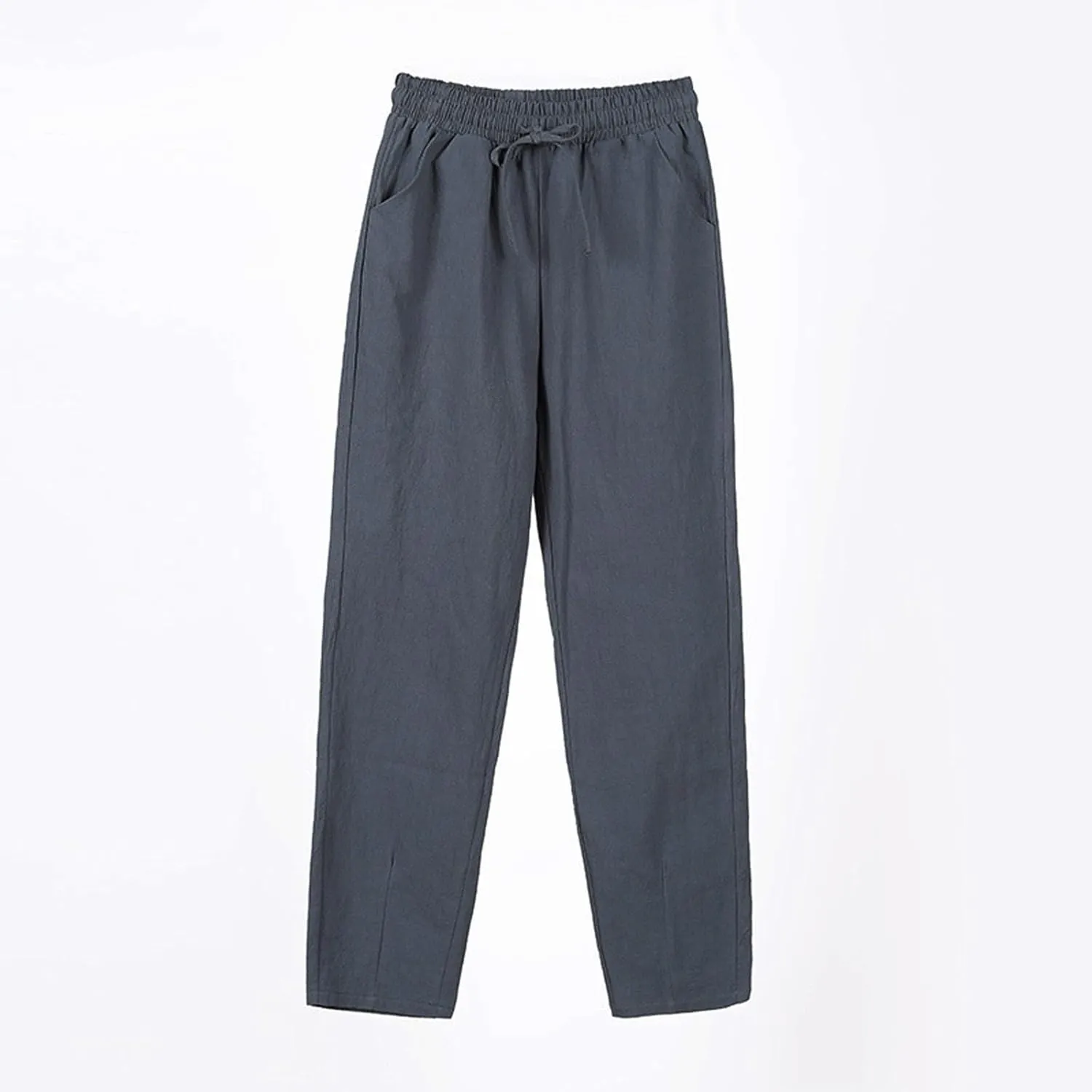 Linen Pants Women Casual Wide Leg Elastic Drawstring Pants Women Lounge Comfy Summer Beach Trousers with Pockets