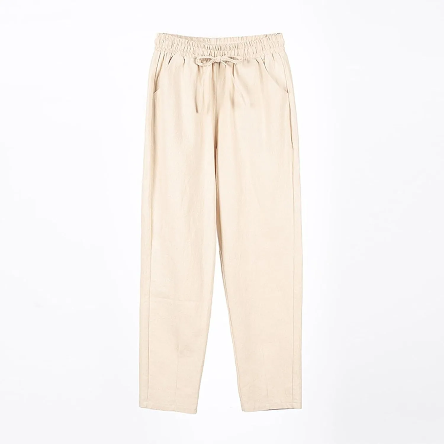 Linen Pants Women Casual Wide Leg Elastic Drawstring Pants Women Lounge Comfy Summer Beach Trousers with Pockets