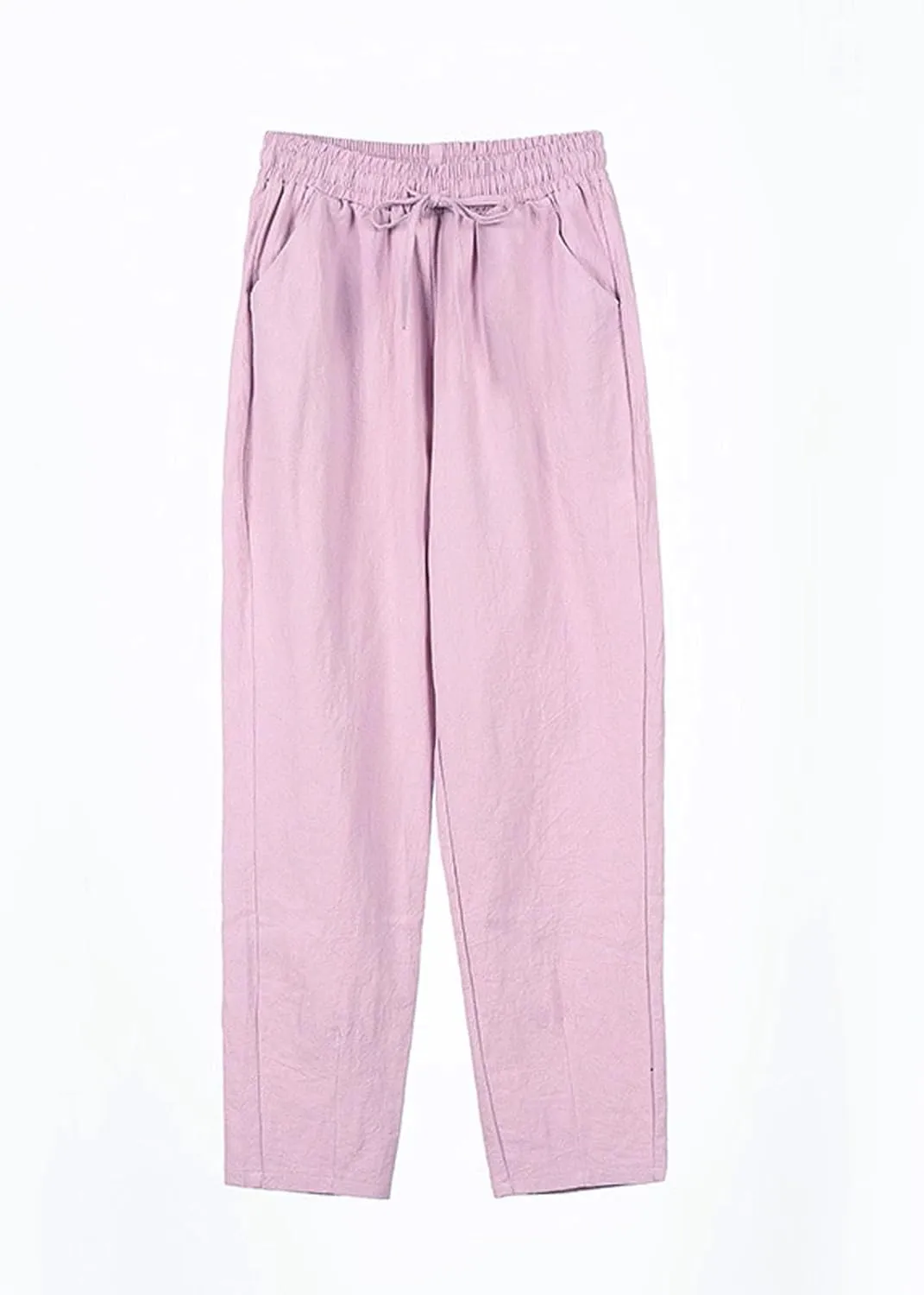 Linen Pants Women Casual Wide Leg Elastic Drawstring Pants Women Lounge Comfy Summer Beach Trousers with Pockets