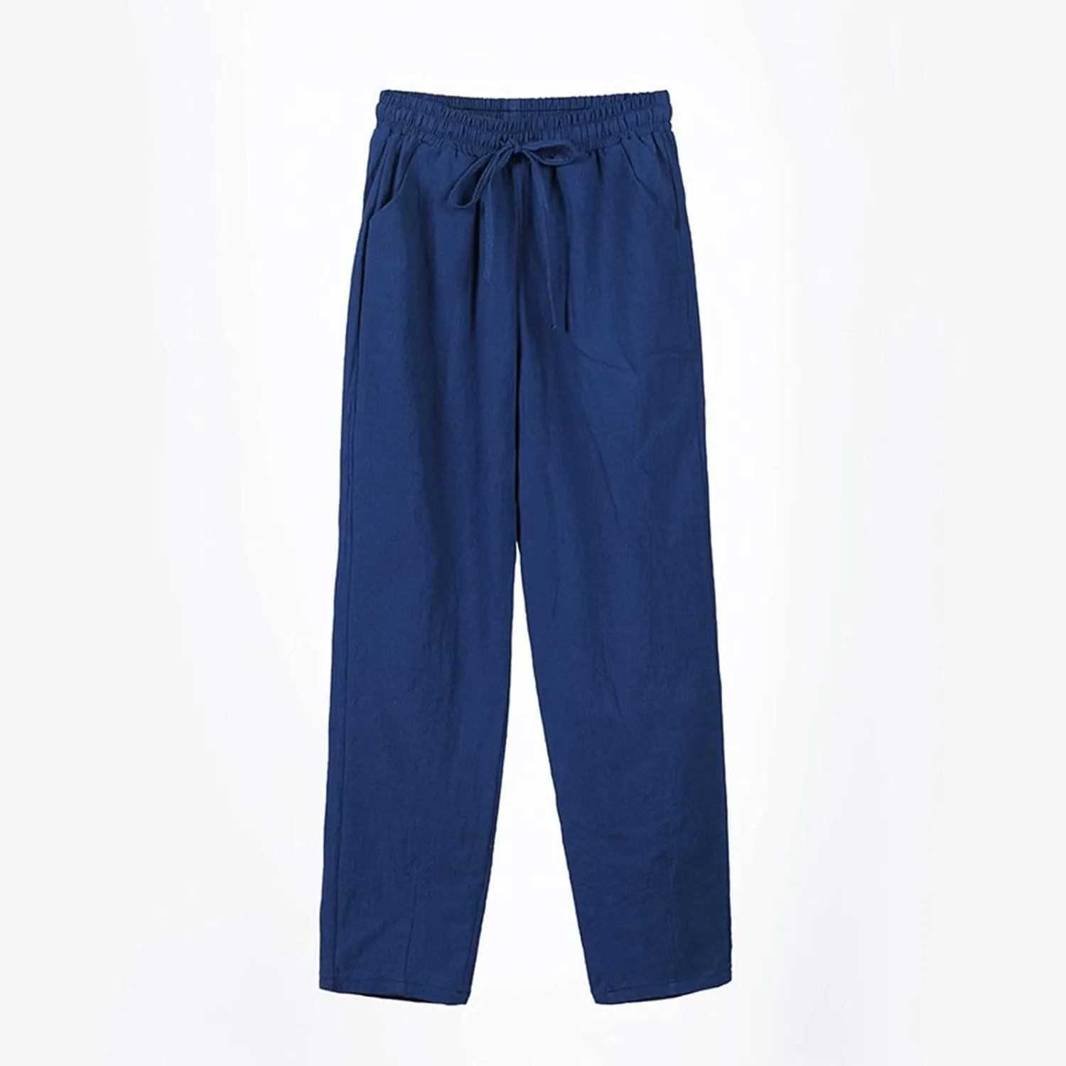 Linen Pants Women Casual Wide Leg Elastic Drawstring Pants Women Lounge Comfy Summer Beach Trousers with Pockets