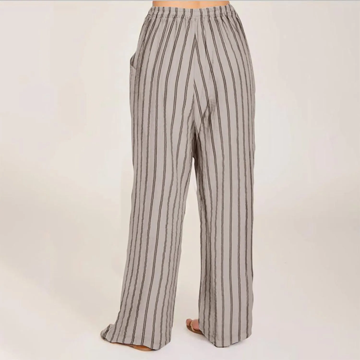 Linen Pants Women High Waisted Wide Leg Palazzo Pants Lightweight Summer Elastic Waist Casual Lounge Trousers