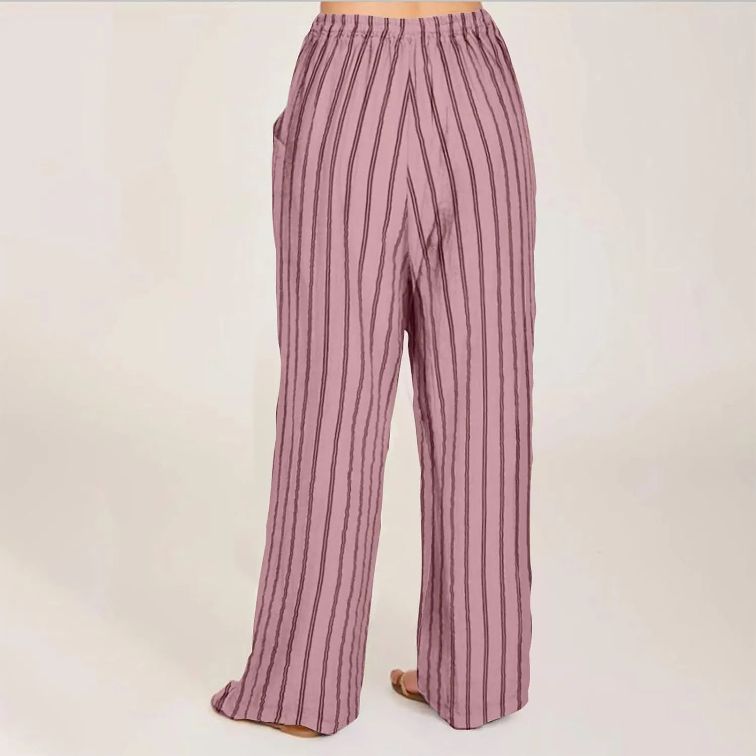 Linen Pants Women High Waisted Wide Leg Palazzo Pants Lightweight Summer Elastic Waist Casual Lounge Trousers