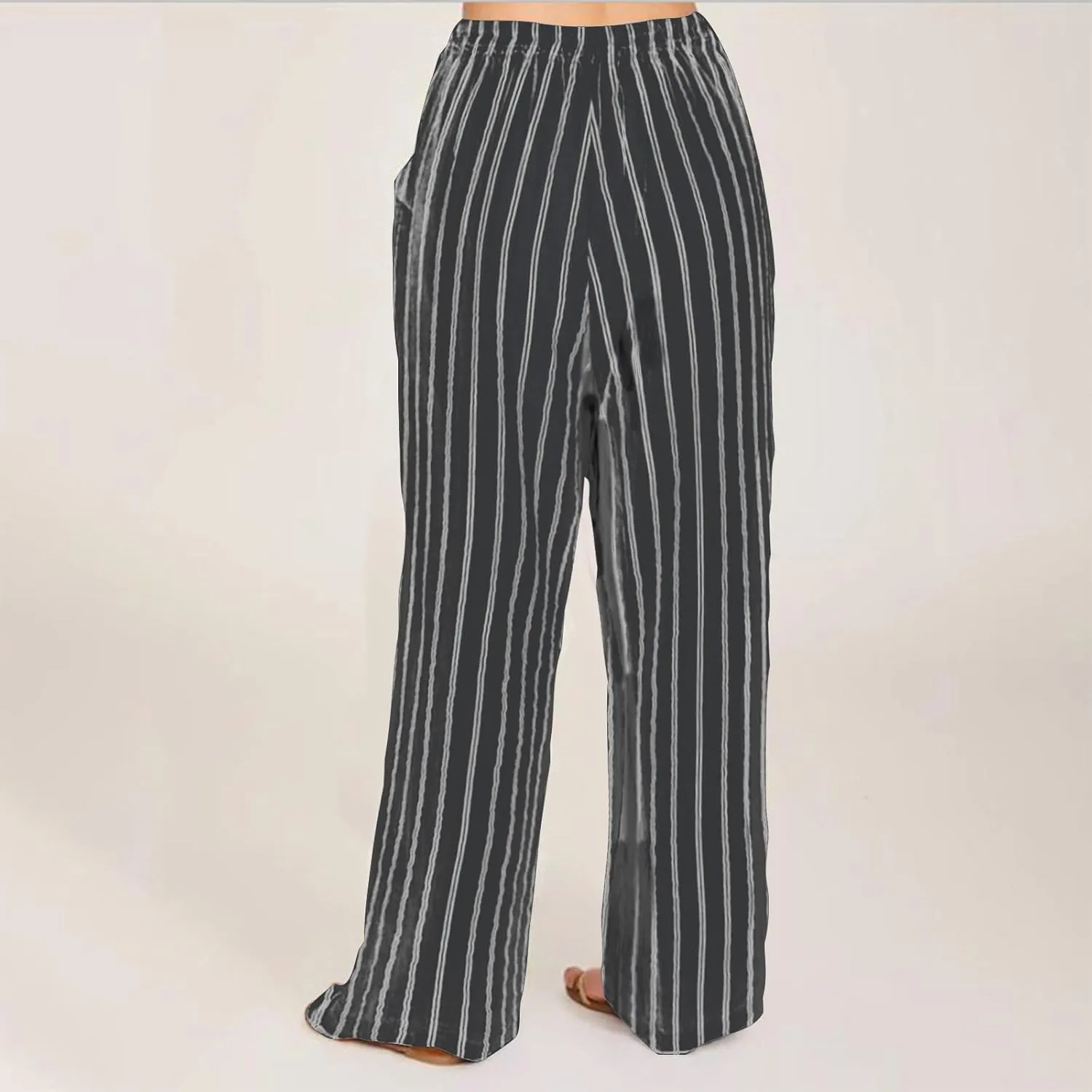 Linen Pants Women High Waisted Wide Leg Palazzo Pants Lightweight Summer Elastic Waist Casual Lounge Trousers