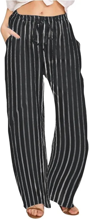 Linen Pants Women High Waisted Wide Leg Palazzo Pants Lightweight Summer Elastic Waist Casual Lounge Trousers