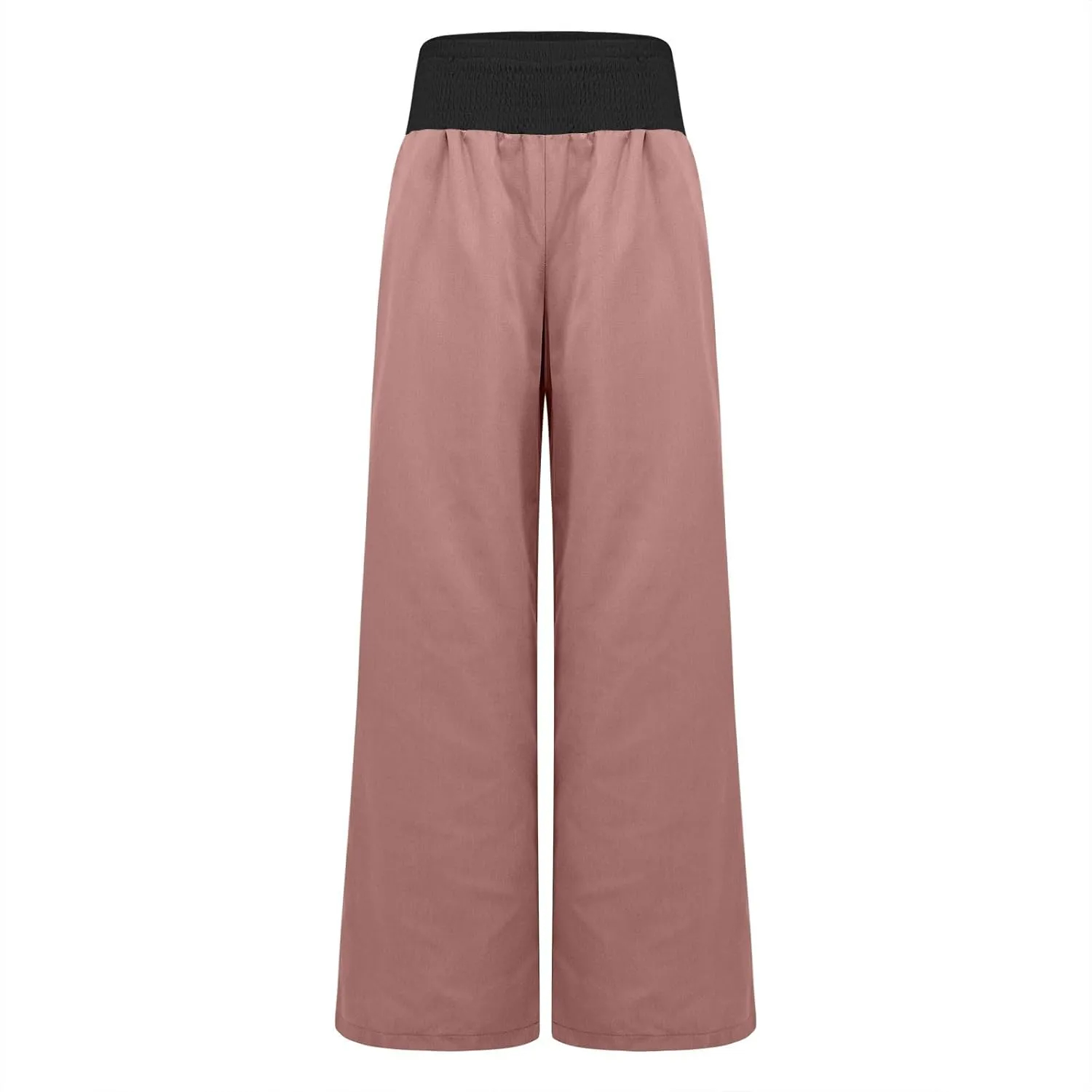 Linen Pants Women Straight Leg Summer Beach Trousers Casual Palazzo with Pockets Drawstring Elastic Waist Pants