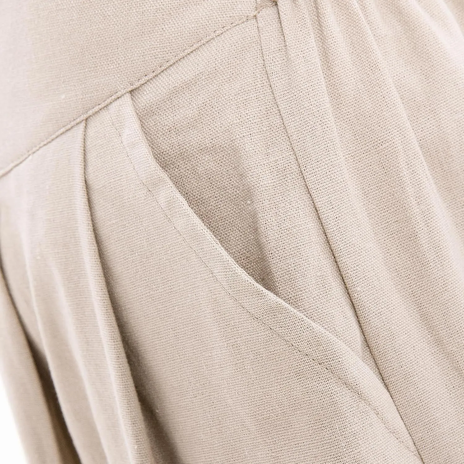 Lisskolo Women's Baggy Linen Wide Leg Palazzo Capris Pull On Embriodered Solid Summer Beach Cropped Culottes Pants Pocketed