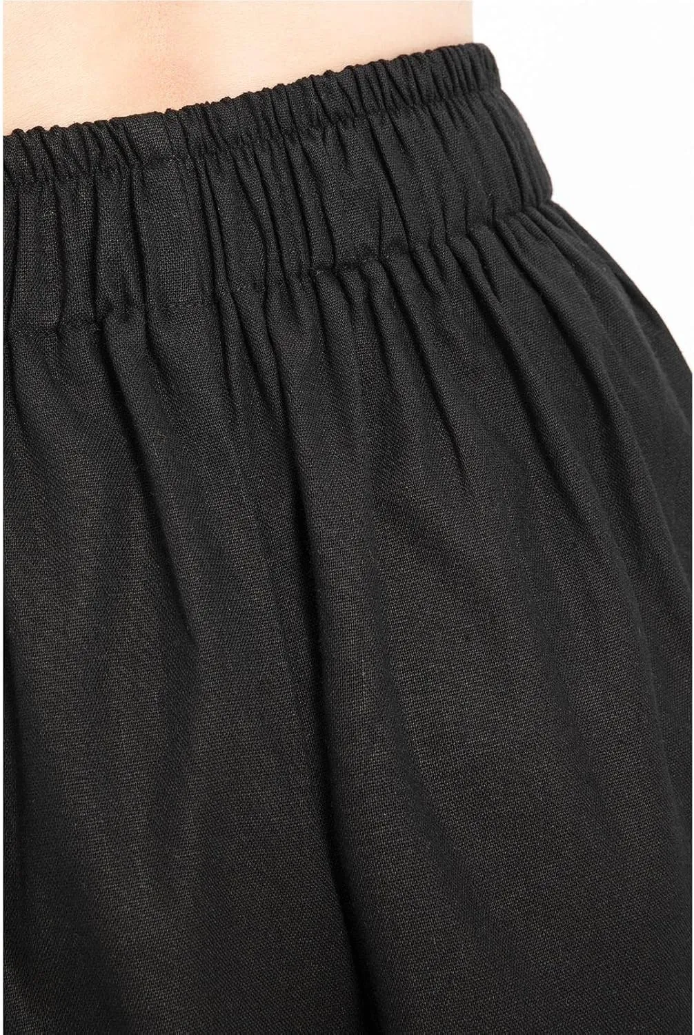 Lisskolo Women's Baggy Linen Wide Leg Palazzo Capris Pull On Embriodered Solid Summer Beach Cropped Culottes Pants Pocketed