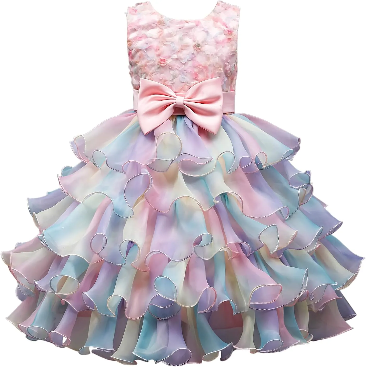 Little Girl Rainbow Tutu Dress Tulle Birthday Pageant Flower Ruffle Party Wedding Formal Princess Ball Gown 2-10 Years
