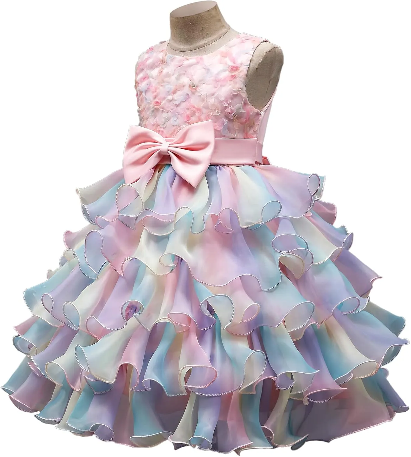 Little Girl Rainbow Tutu Dress Tulle Birthday Pageant Flower Ruffle Party Wedding Formal Princess Ball Gown 2-10 Years