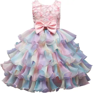 Little Girl Rainbow Tutu Dress Tulle Birthday Pageant Flower Ruffle Party Wedding Formal Princess Ball Gown 2-10 Years