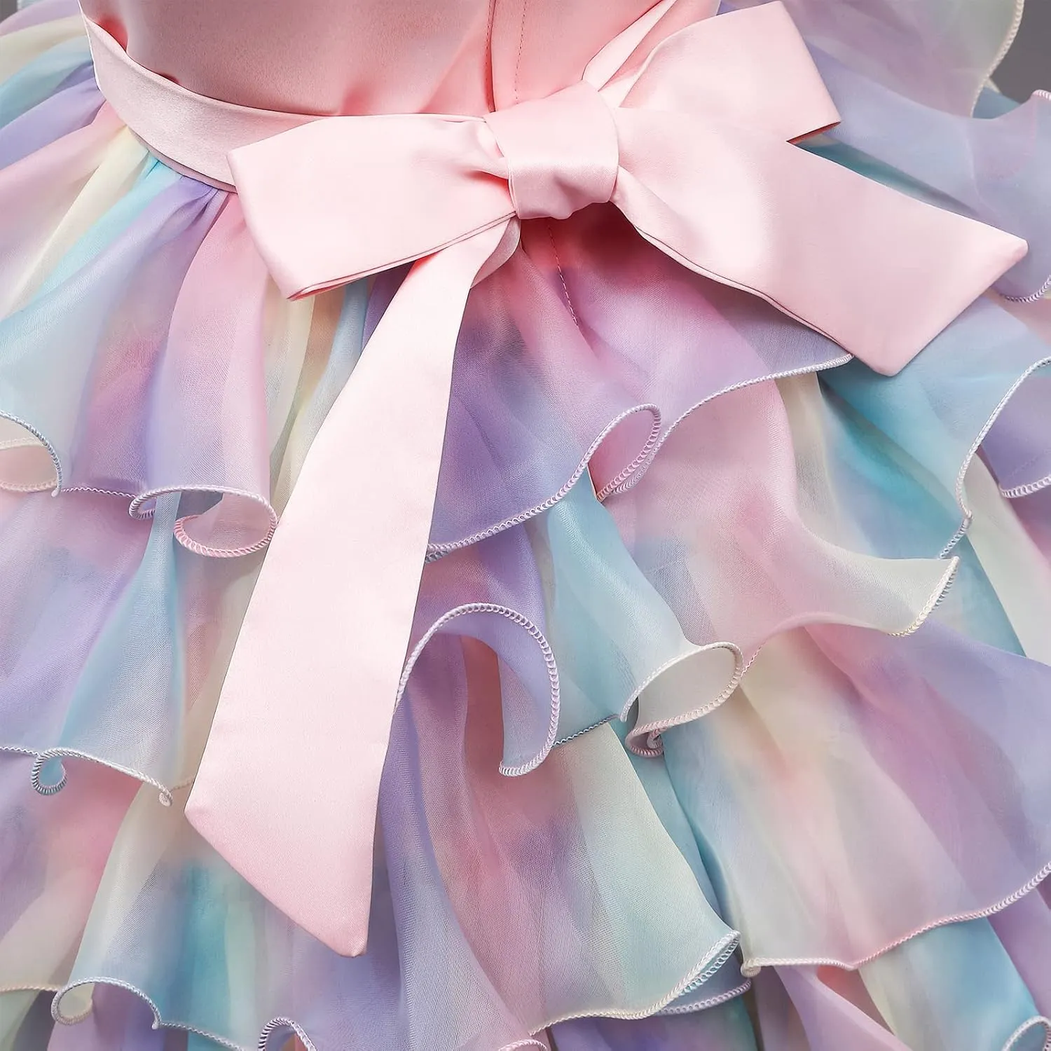 Little Girl Rainbow Tutu Dress Tulle Birthday Pageant Flower Ruffle Party Wedding Formal Princess Ball Gown 2-10 Years