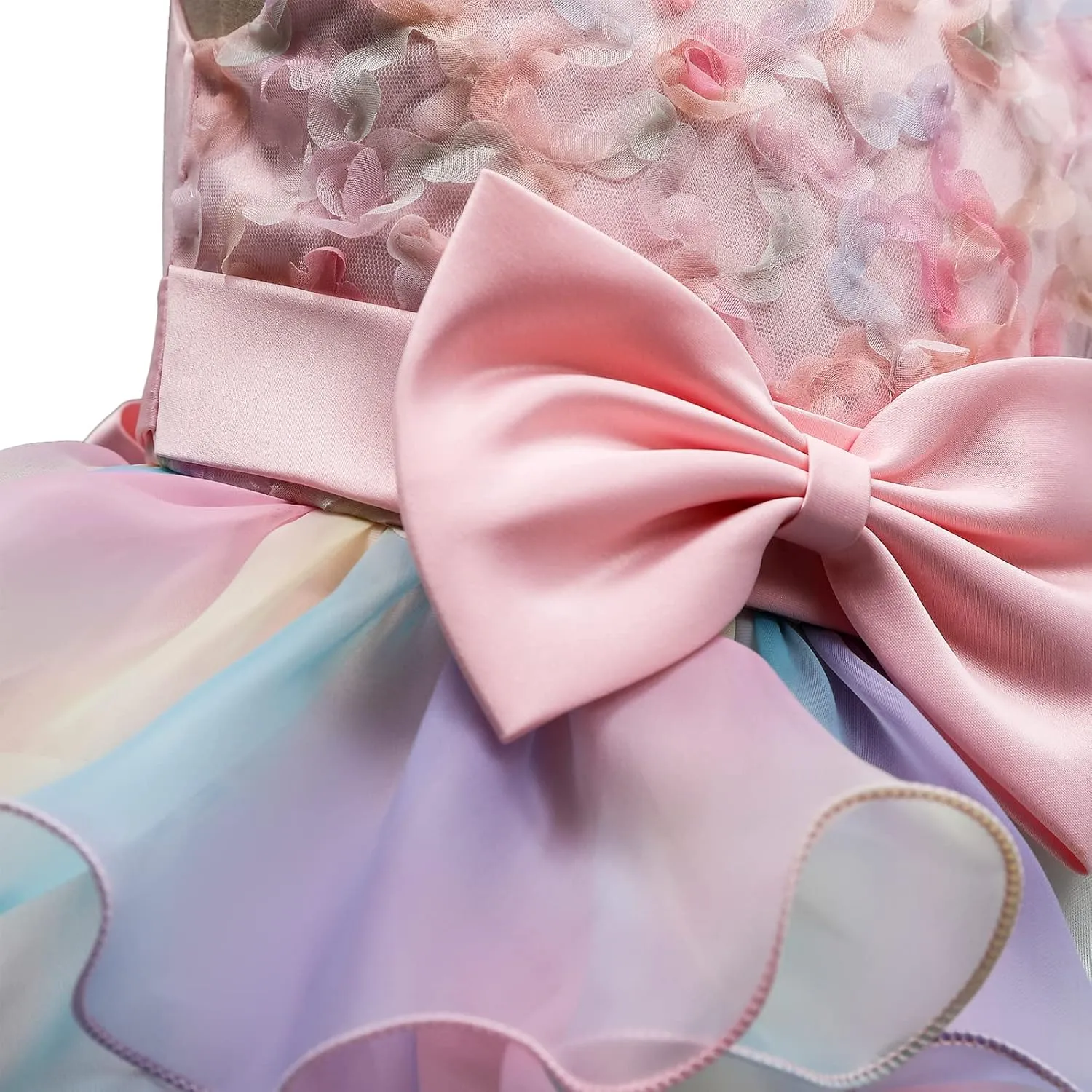 Little Girl Rainbow Tutu Dress Tulle Birthday Pageant Flower Ruffle Party Wedding Formal Princess Ball Gown 2-10 Years