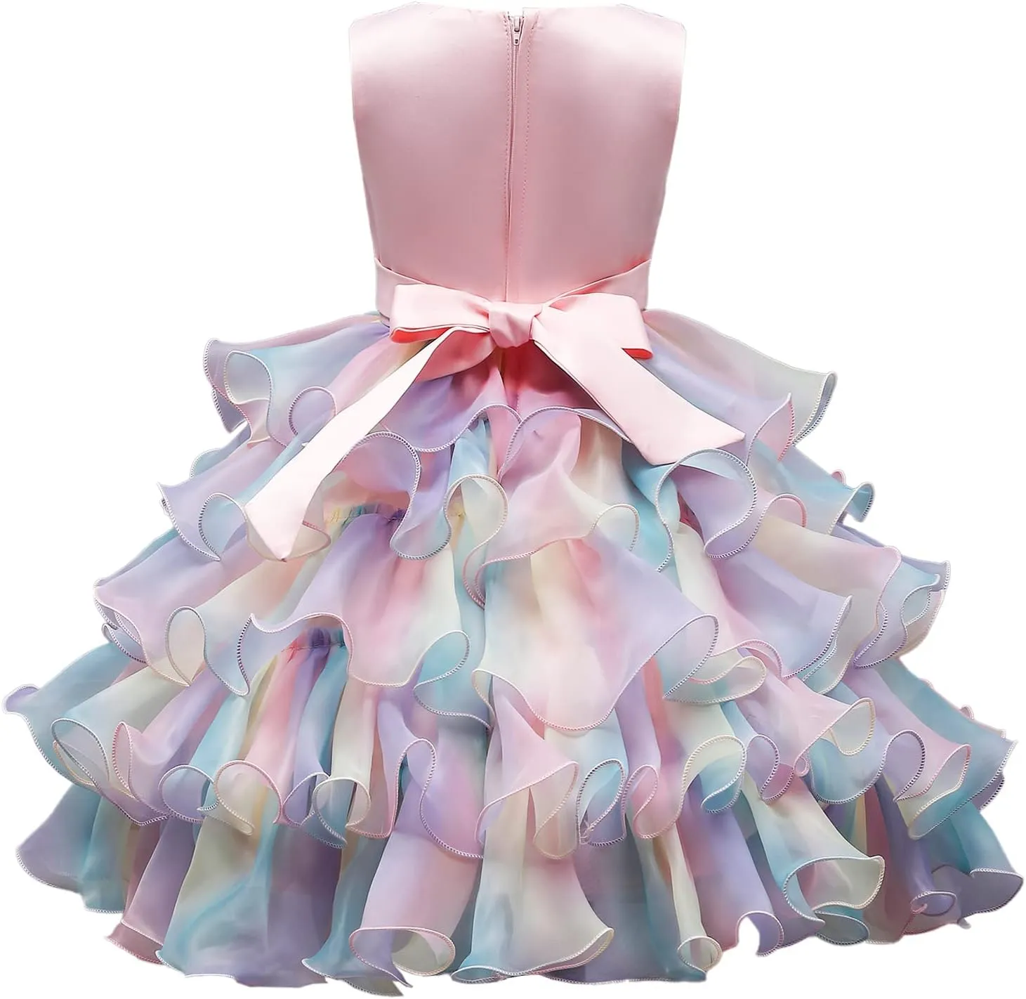 Little Girl Rainbow Tutu Dress Tulle Birthday Pageant Flower Ruffle Party Wedding Formal Princess Ball Gown 2-10 Years