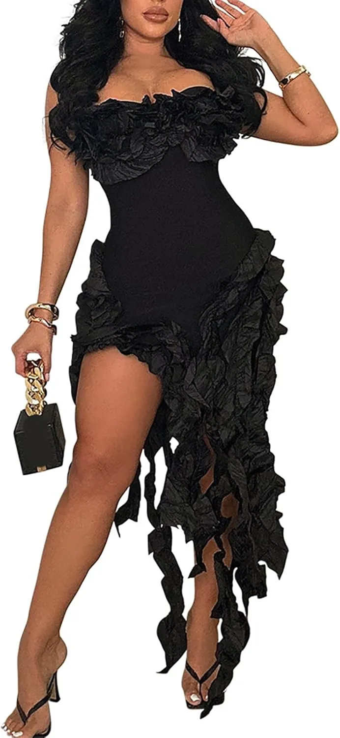 LKOUS Womens Wedding Dresses for Bride 2024, Irregularly Tube Club Party Dress