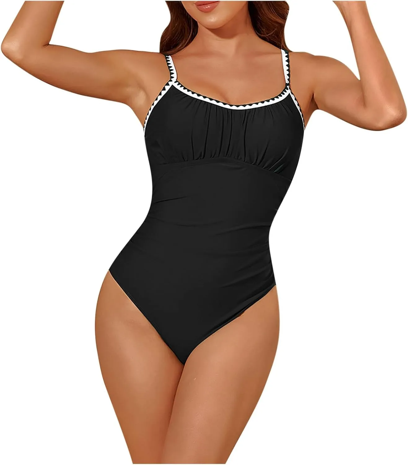 Lmdudan 2025 Women's One Piece Swimsuit Tummy Control Slimming Cheeky Bathing Suit Scoop Neck Backless Ruched Swimwear