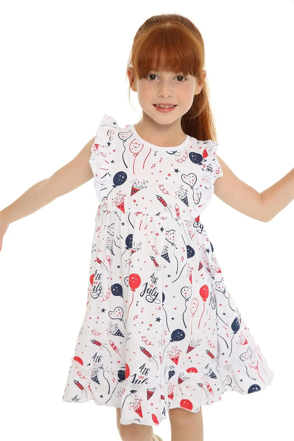 Mud Kingdom Girls Dress 4th of July Cute Independence Day American Flag Ruffle Sleeve Summer Holiday