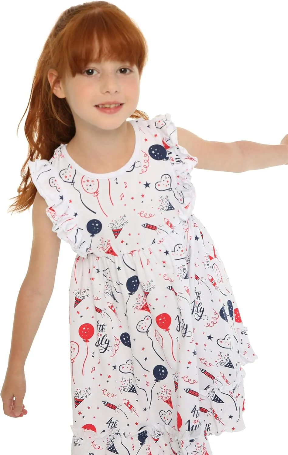 Mud Kingdom Girls Dress 4th of July Cute Independence Day American Flag Ruffle Sleeve Summer Holiday