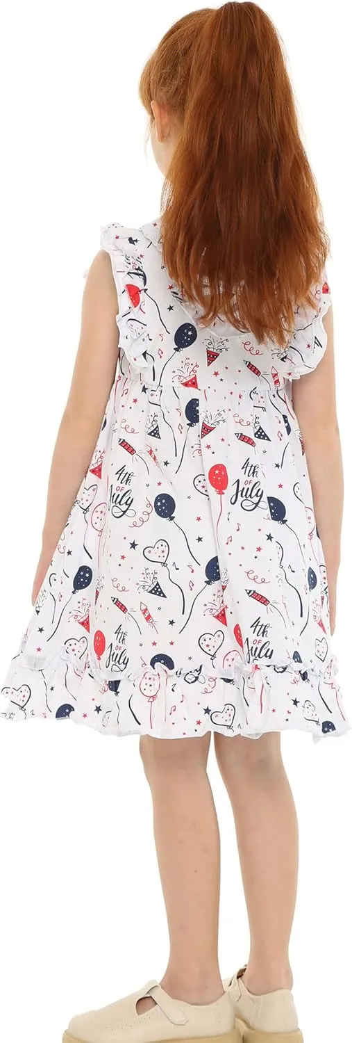Mud Kingdom Girls Dress 4th of July Cute Independence Day American Flag Ruffle Sleeve Summer Holiday