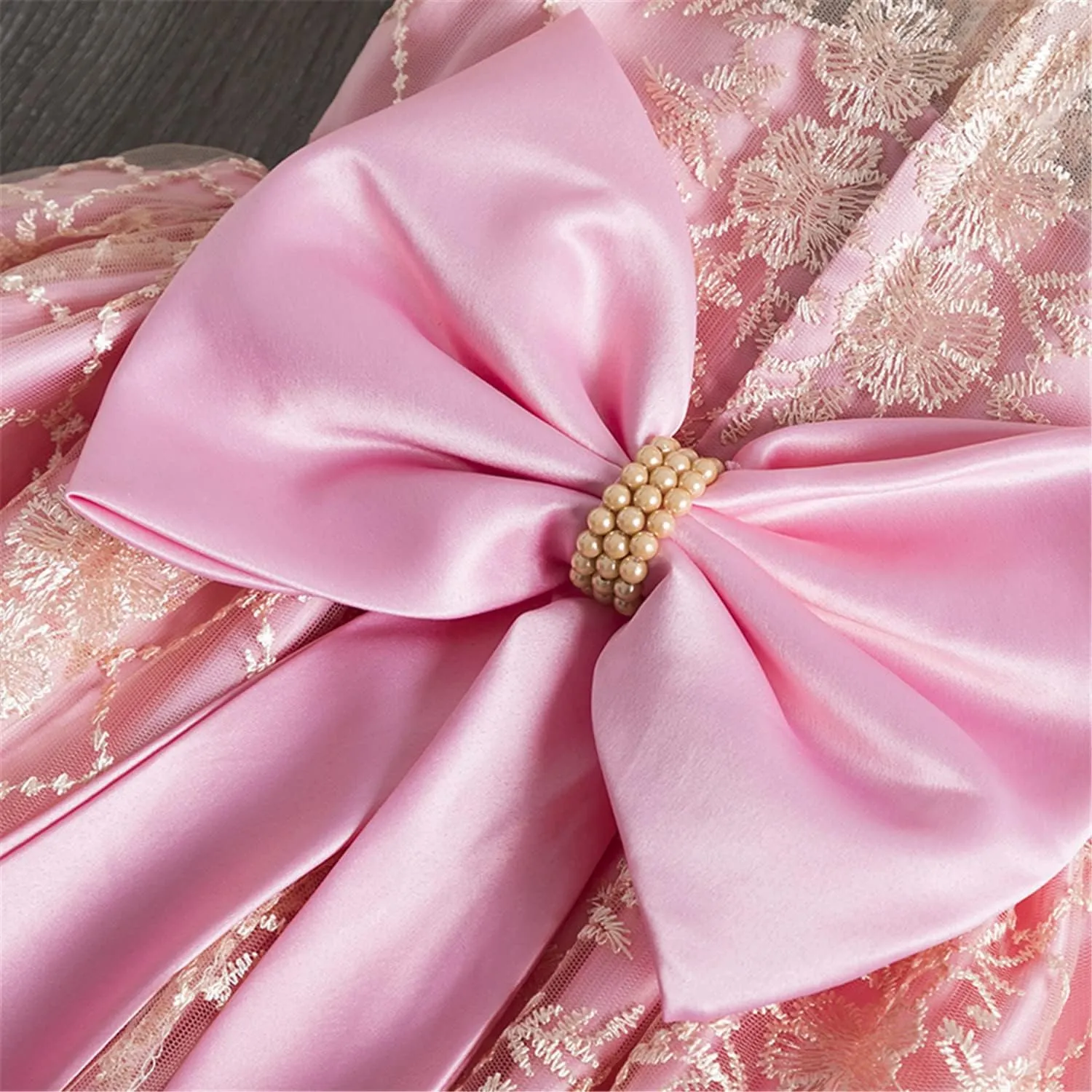 NNJXD Girl Flower Printed Cotton Elegant Tulle Bow Belt Princess Dress