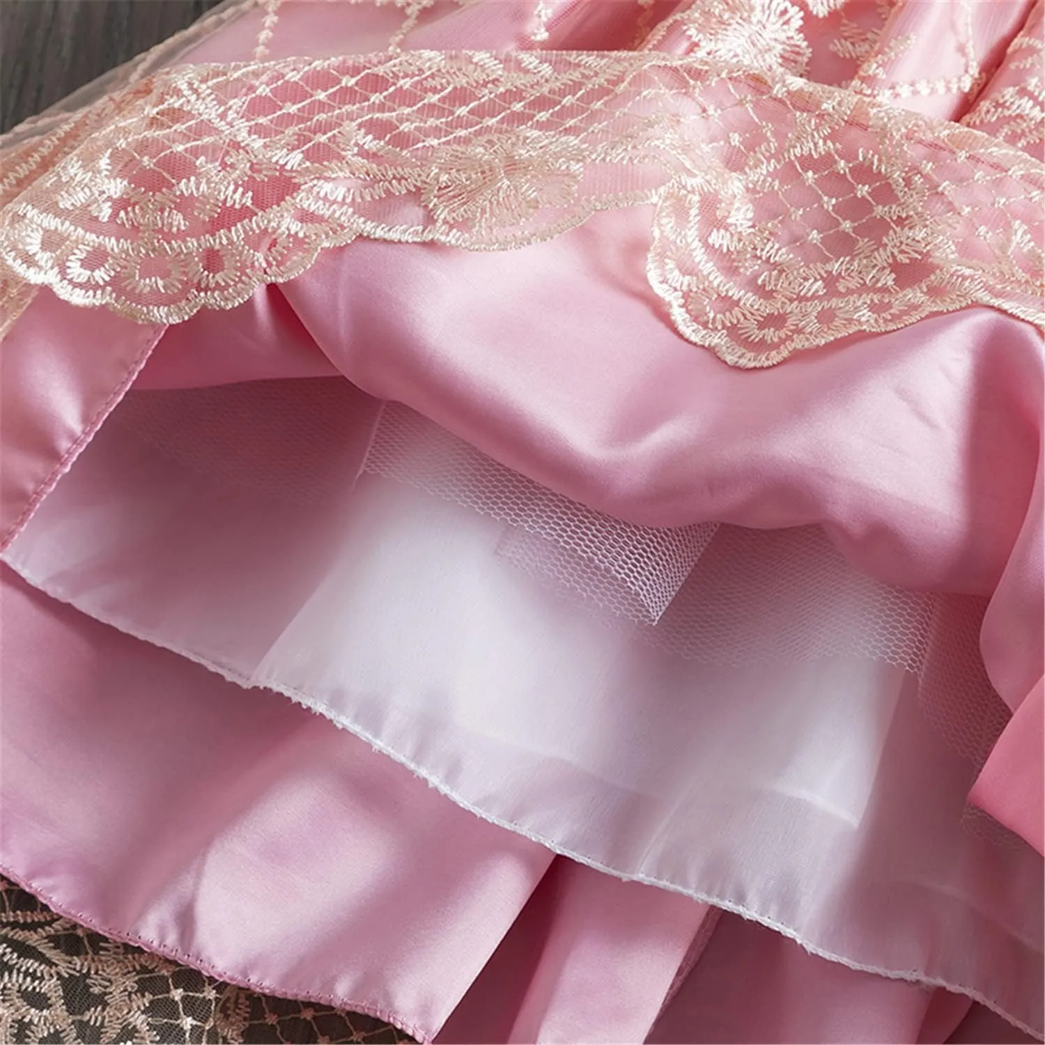 NNJXD Girl Flower Printed Cotton Elegant Tulle Bow Belt Princess Dress