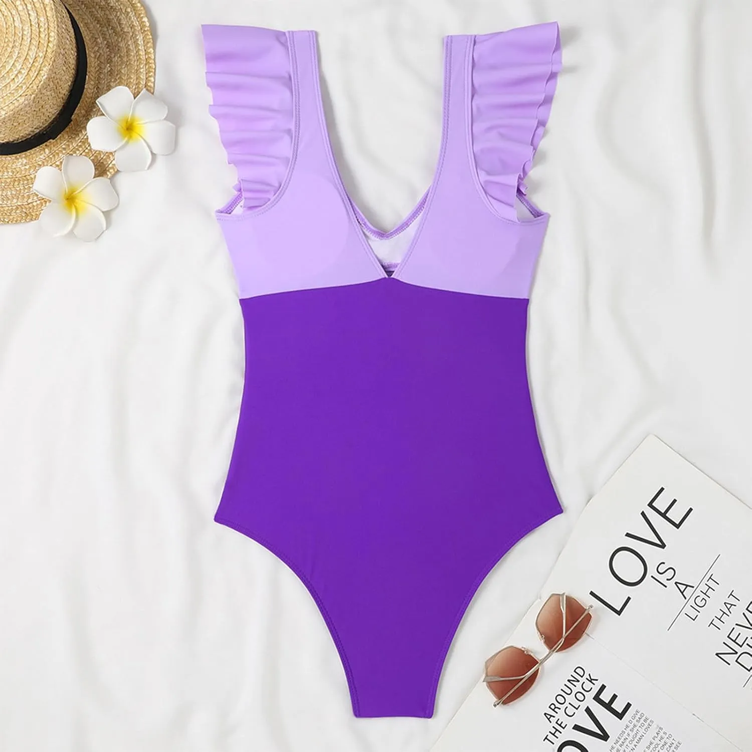 One Piece Bathing Suit Women Ruffle Swimsuits Cutout Backless Swim Suit Tummy Control Swimwear V Neck Wrap Beachwear