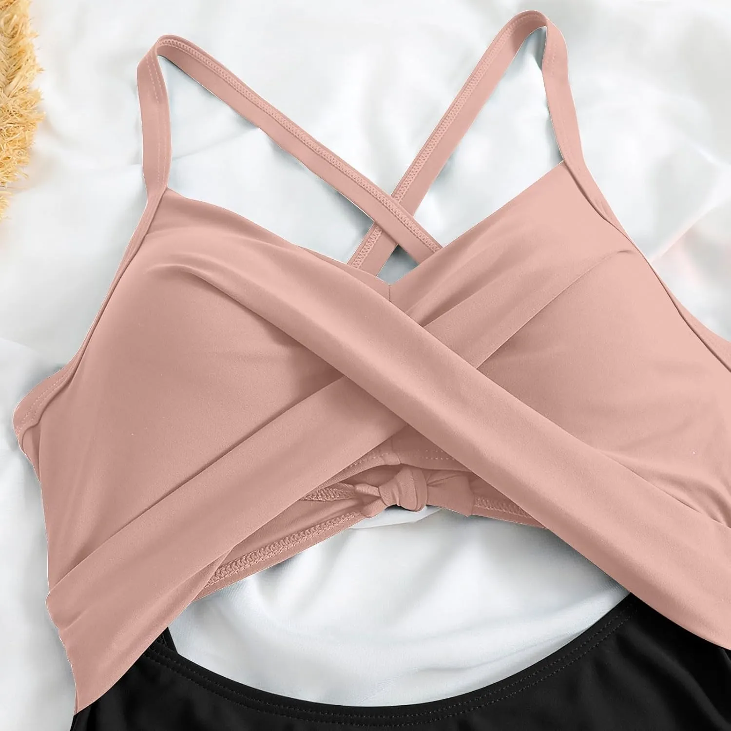 One Piece Swimsuit Women 2025 Tummy Control Cutout High Waisted Bathing Suit Color Block Wrap Tie Back Beach Swimwear