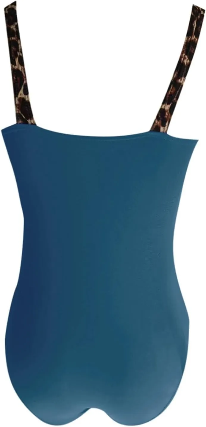 One Piece Swimsuit Women Tummy Control Bathing Suit Slimming Vintage Wrap Swimwear Leopard Printed Straps Swim Suit Long