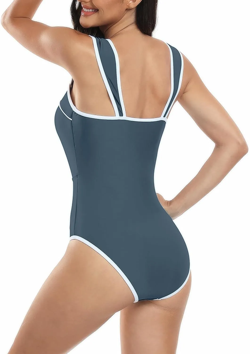 One Piece Swimsuit Women Tummy Control Swim Dress Square Collar Swim Skirts Backless Bathing Suits for Curvy Women 2025