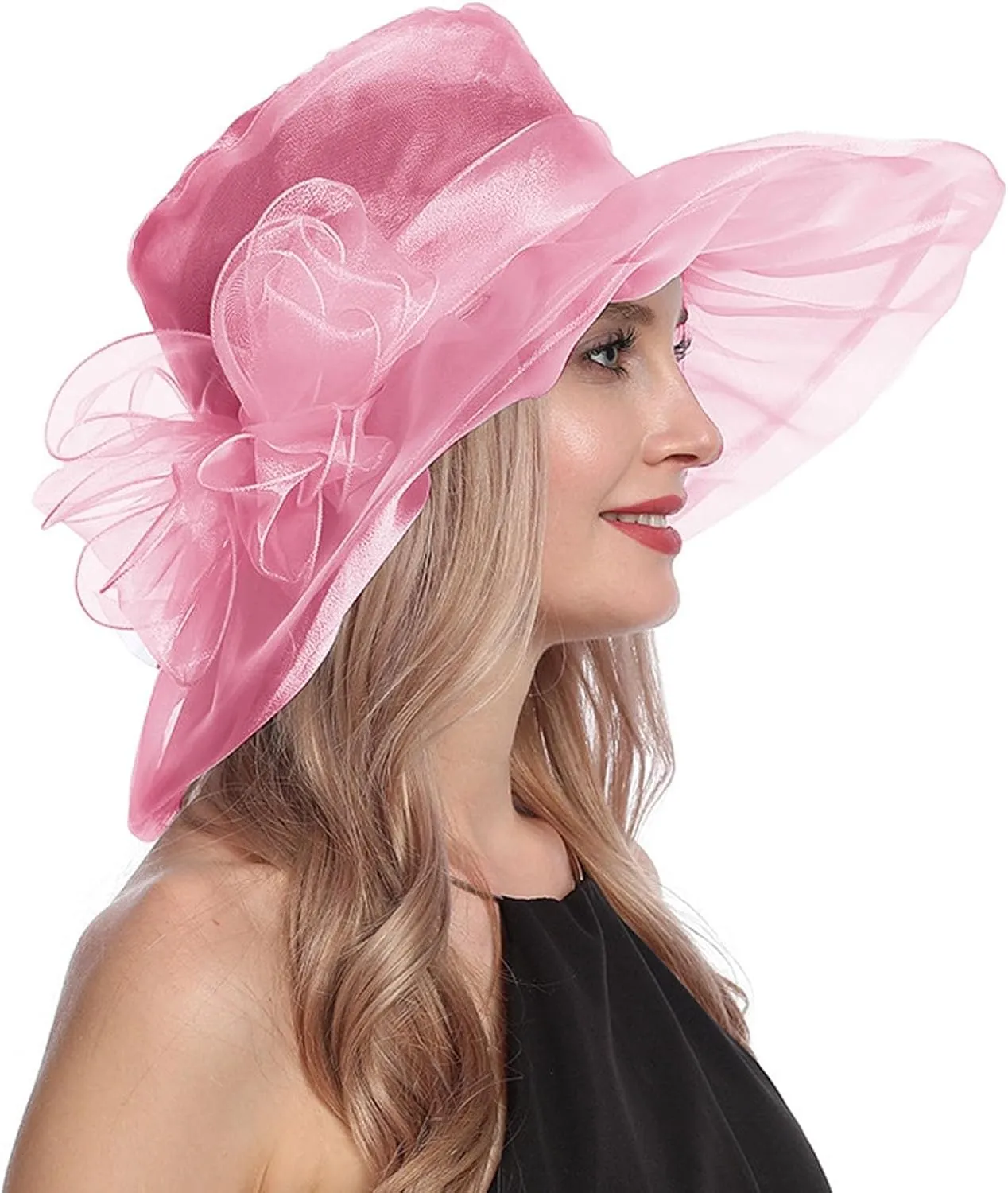 Organza Sun Hat Women Church Derby Hats Wide Brim Vintage Mesh Breathable Holiday Beach Cap Tea Party Dress Caps for Womens