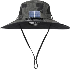 Outdoor Sun Bucket Hat for Men Women Wide Brim Sun Hat with USB Charging Solar Fan UPF 50  Hiking Bucket Fishing Hat