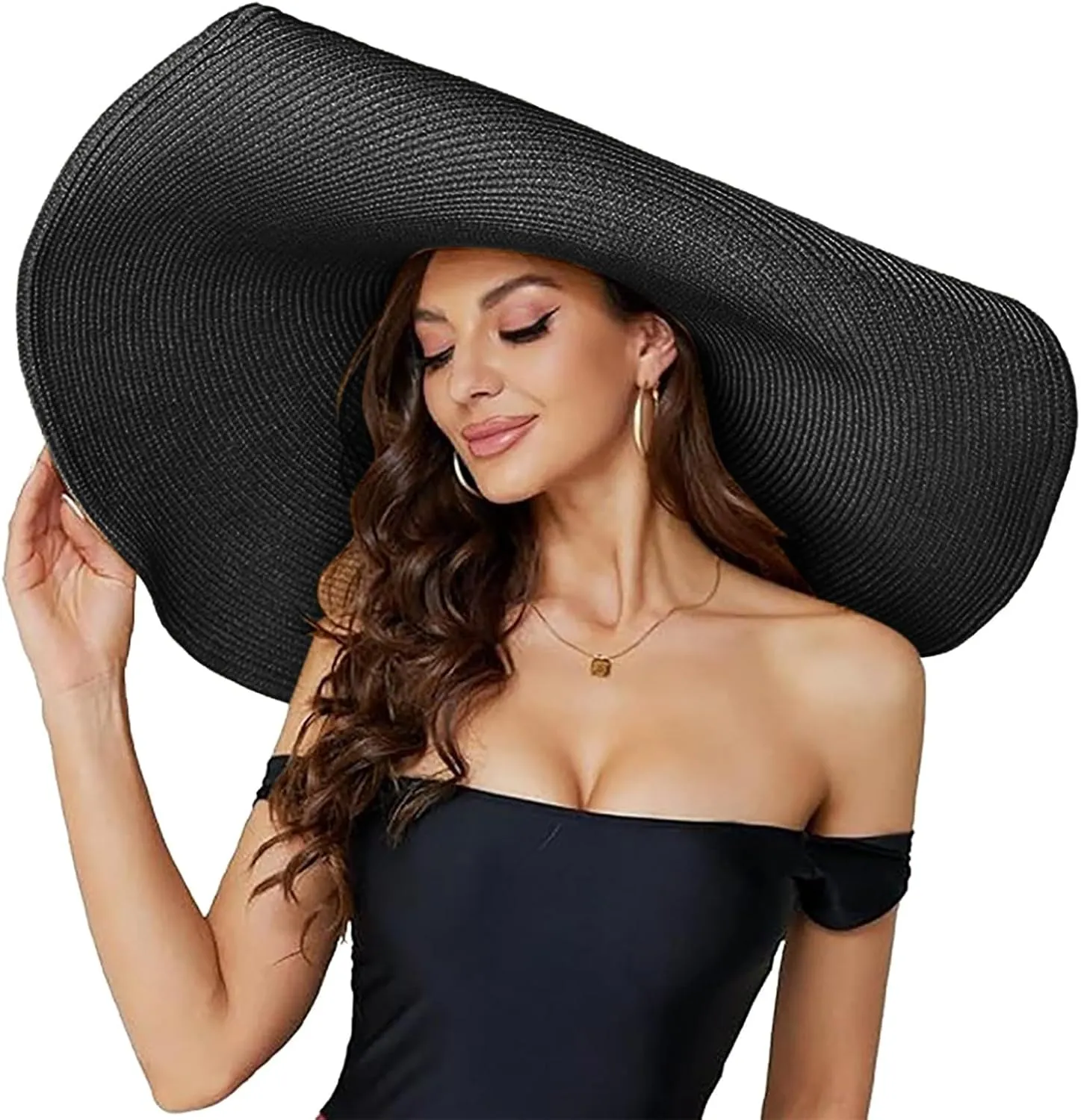 Oversized Beach Straw Hat for Women Large Wide Brim Visor Hats Floppy Foldable Roll up Cap Summer UV Protection Cap
