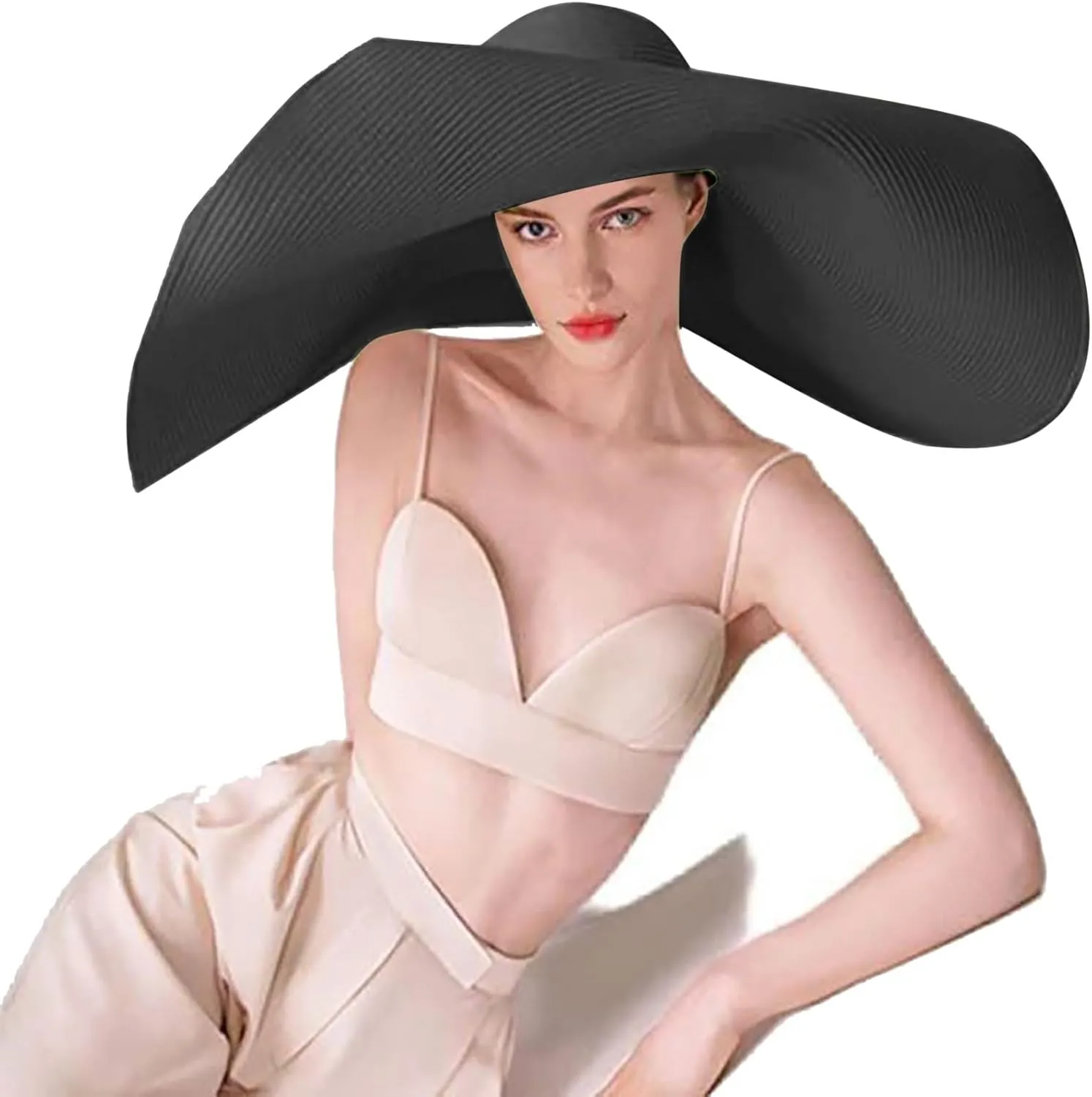 Oversized Beach Straw Hat for Women Large Wide Brim Visor Hats Floppy Foldable Roll up Cap Summer UV Protection Cap