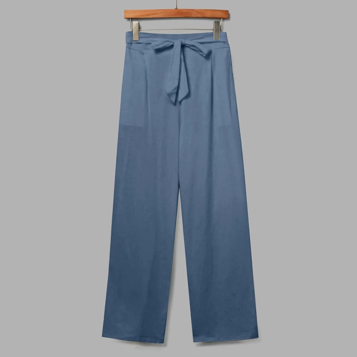 Plus Size Linen Pants for Women Straight Leg Drawstring Elastic Waist Pants Summer Beach Trousers with Side Pockets