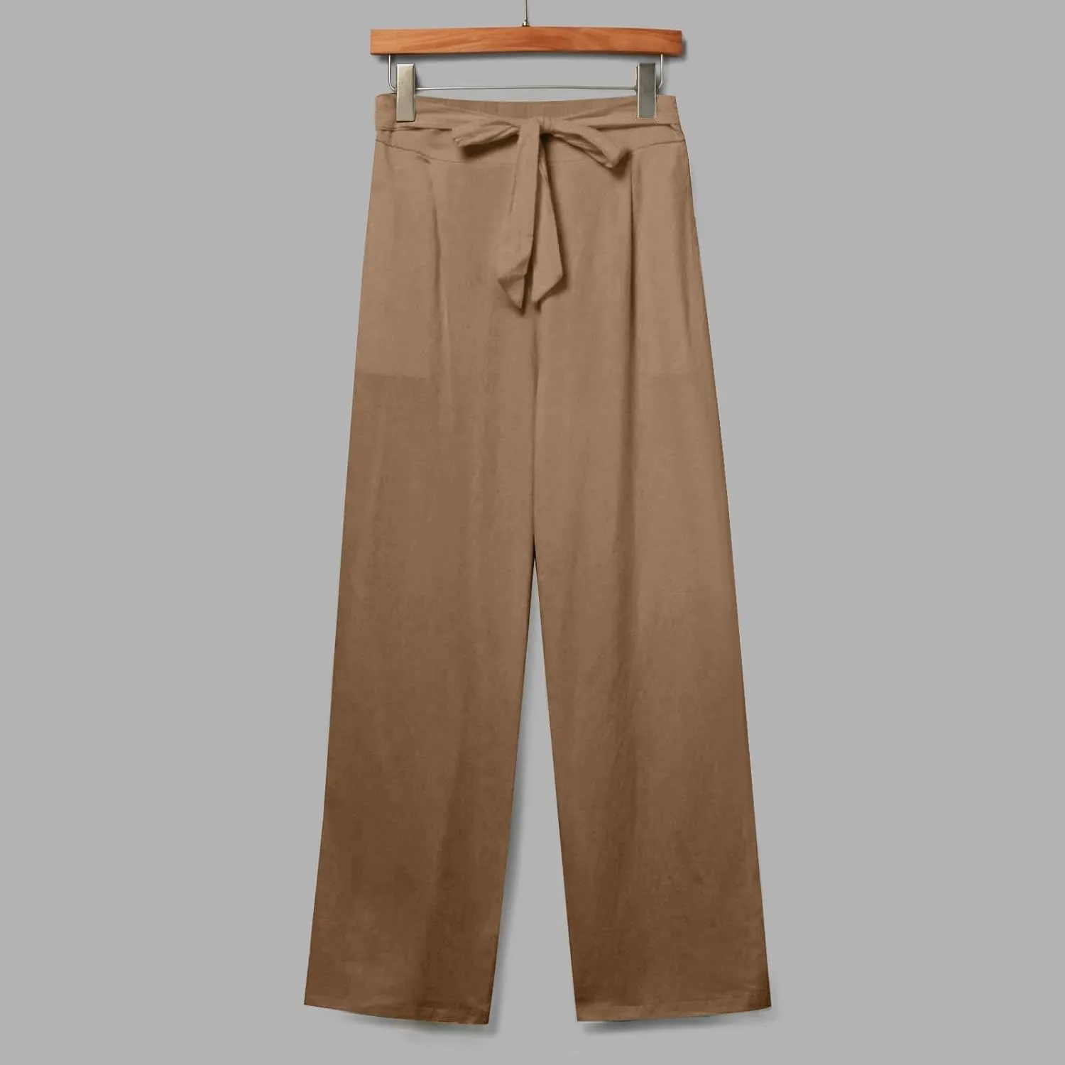 Plus Size Linen Pants for Women Straight Leg Drawstring Elastic Waist Pants Summer Beach Trousers with Side Pockets