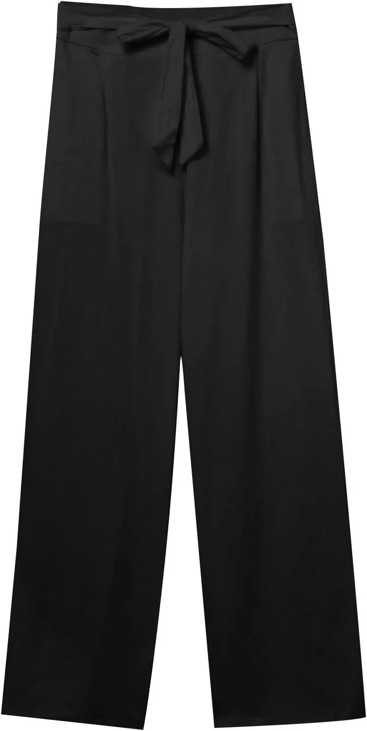 Plus Size Linen Pants for Women Straight Leg Drawstring Elastic Waist Pants Summer Beach Trousers with Side Pockets