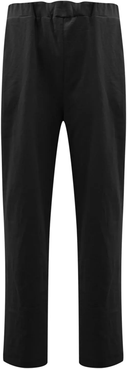 Plus Size Linen Pants for Women Summer Trousers with Side Pockets Straight Leg High Waisted Elastic Beach Pants