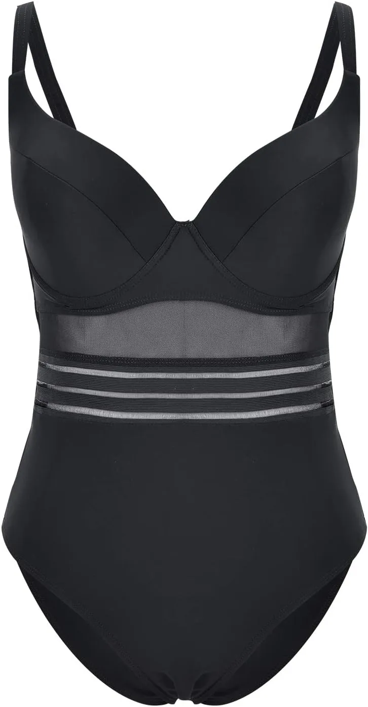 PTOLOCIF Bathing Suit for Women One Piece Tummy Control Swimsuit High Waisted Bathing Suit Cutout Monokini V Neck Swimwear