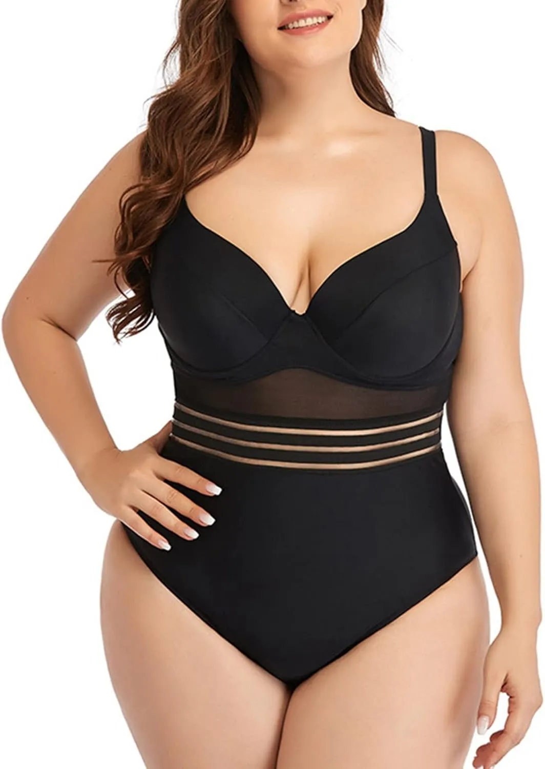 PTOLOCIF Bathing Suit for Women One Piece Tummy Control Swimsuit High Waisted Bathing Suit Cutout Monokini V Neck Swimwear