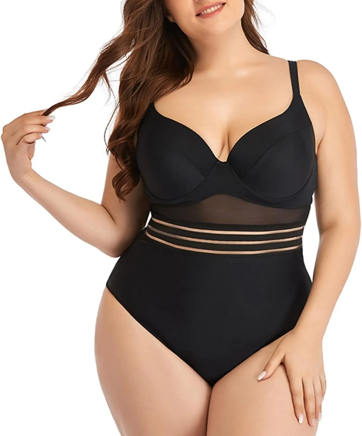 PTOLOCIF Bathing Suit for Women One Piece Tummy Control Swimsuit High Waisted Bathing Suit Cutout Monokini V Neck Swimwear
