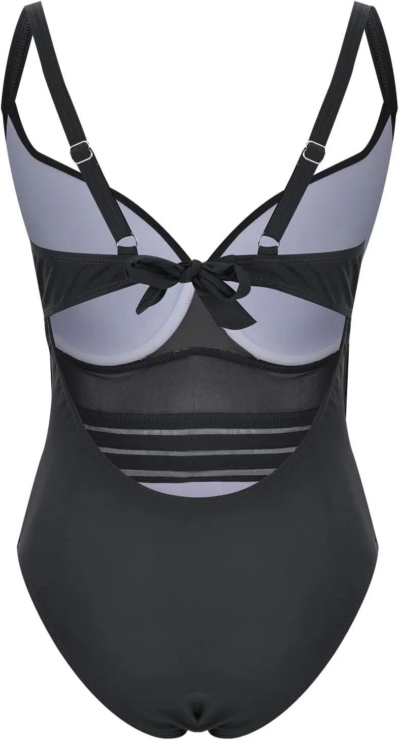 PTOLOCIF Bathing Suit for Women One Piece Tummy Control Swimsuit High Waisted Bathing Suit Cutout Monokini V Neck Swimwear